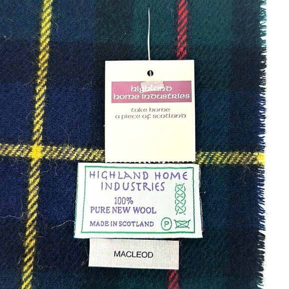 NWT Men’s Highland Home Industries Wool Scarf Blue Green Macleod Tartan Scotland - Picture 6 of 7